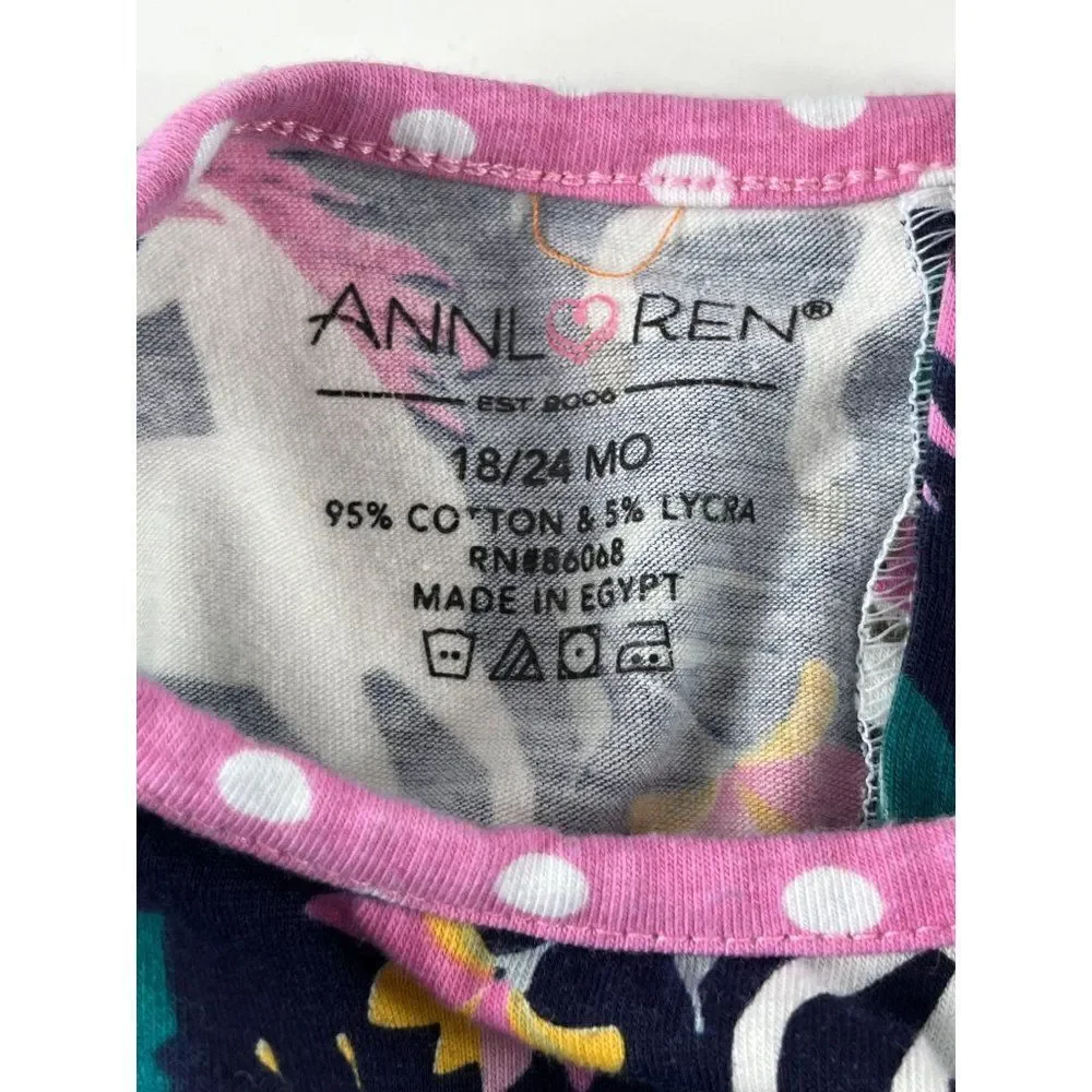 AnnLoren Sara Unicorn Polka Dot Flower One Piece Long Sleeve Romper 18-24 Months